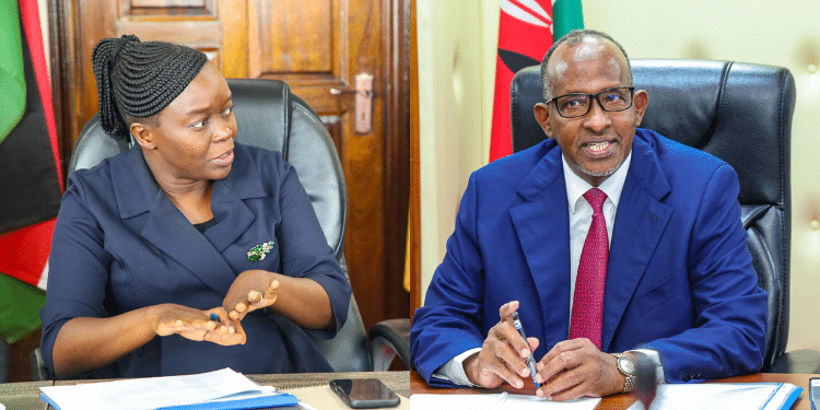 SHA, Outgoing Health CS Dr. Deborah Mlongo Barasa and her successor Aden Duale. PHOTO/ MOH, Duale X.