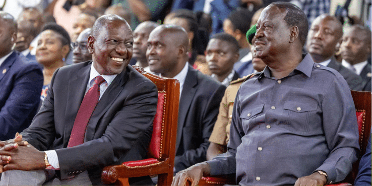 William Ruto & Raila at KICC during MoU signing PHOTO/ Oscar Sudi X