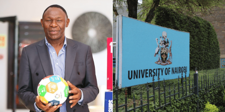 Photo collage of Prof Bitange Ndemo and UoN signage. Photo/ Bitange Ndemo/ UoN