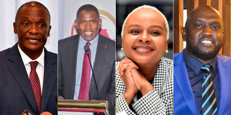 A collage of Dr. Patrick Amoth as the Director General of Health, Dr. Ouma Oluga as PS of the State Department of Medical Services, Dr. Mercy Mwangangi CEO of SHA, and Dr. Abdi Mohamed Chair of SHA