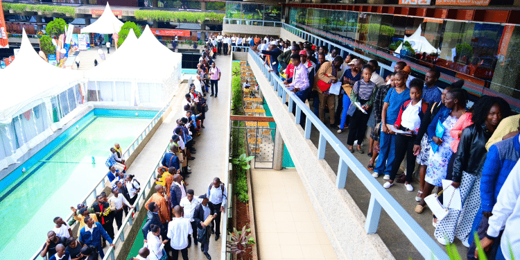 Job Seekers queuing at KICC grounds.(Photo/ CaptainKipkorir KE x)