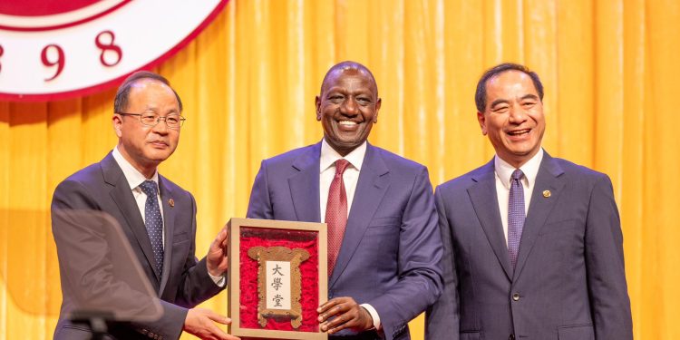 President William Ruto delivers a lecture at Peking University in Beijing China. He is China on State visit
