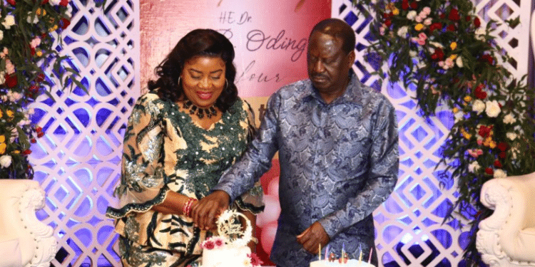 Ida Odinga and her husband Raila cut a cake at Villa Rosa Kempinski in Nairobi on August 24, 2023 at a party to celebrate her birthday and their anniversary.