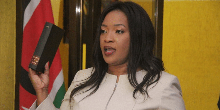 Betty Sungura Nyabuto being sworn in as the new Secretary of the National Gender and Equality Commision PHOTO/ David Maraga