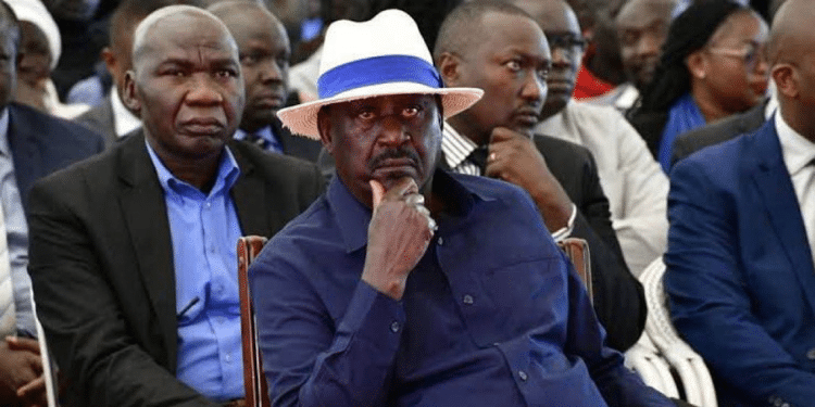 George Oduor behind former Prime Minister Raila Odinga. PHOTO/Raila Odinga X.