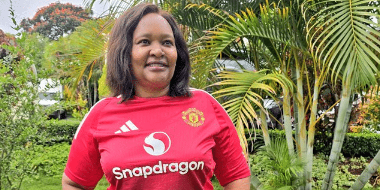 Tourism and Wildlife CS Rebecca Miano wearing a Manchester United jersey. PHOTO/Miano X.
