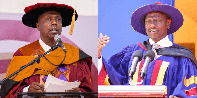 A photo collage of President William Ruto and KANU Chairman Gideon Moi. PHOTO/Moi X & PCS.