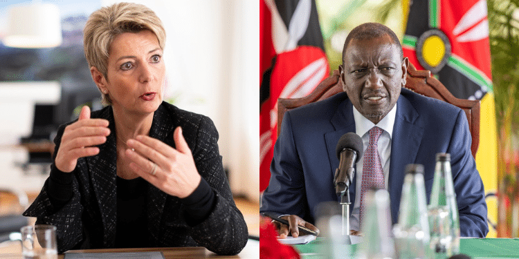 A photo collage of President William Ruto and the President of the Swiss (Switzerland) Confederation, Karin Keller-Sutter. PHOTO/PCS& Keller-Sutter X.