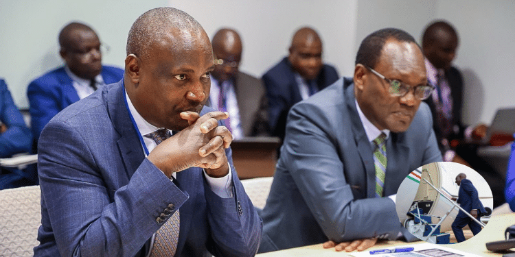 A photo collage of National Treasury CS John Mbadi and PS Dr. Chris Kiptoo during discussions with IMF
