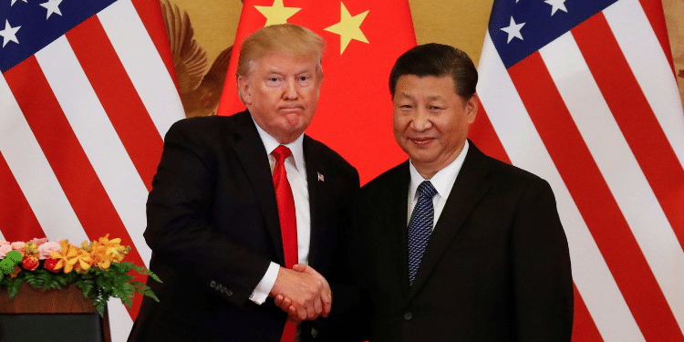 U.S President Donald Trump and Chinese President Xi Jinping at the Great Hall of the People in Beijing, China, on November 9, 2017. PHOTO/CGTN.