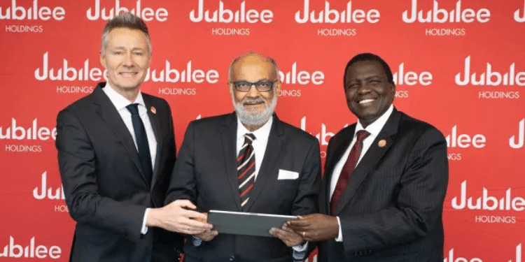 Jubilee Holdings Limited regional CEO Julius Kipngetich, Group chairman Nizar Juma and Chief Operating Officer Juan Cazcarra. PHOTO/Jubilee Insurance.