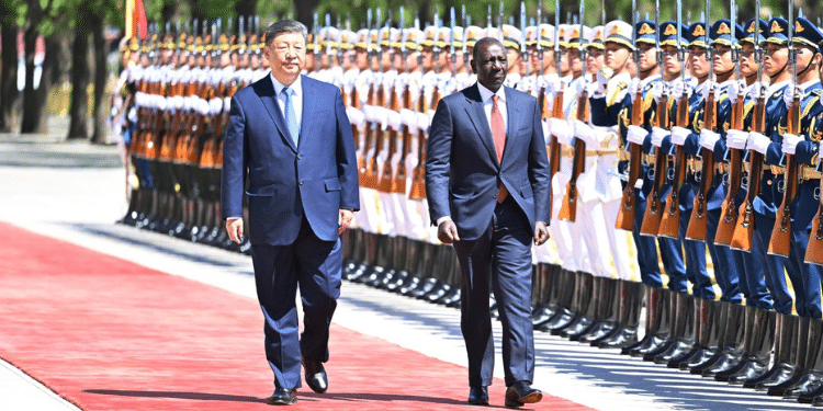 Honor guards line up in salutation as Chinese President Xi Jinping welcomed President William Ruto at the Great Hall of the People in Beijing on April 24, 2025. PHOTO/PCS.