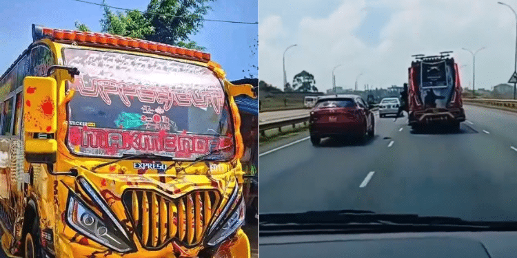 A screenshot of video showing uppercut matatu swaying dangerously along Thika Road. PHOTO/X