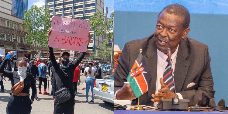 A collage of Gen protestors in June 2024 and Prime Cabinet Secretary Musalia Mudavadi. Photo. TKT. Mudavadi