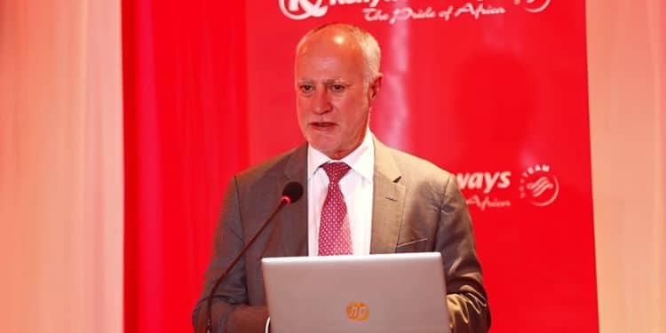 Retiring Kenya Airways Board Chairman Michael Joseph.
