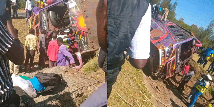 A collage of the Climax bus involved in the accident as bystanders look on. PHOTO/Kiptoo