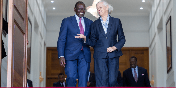 Former U.S Ambassador to Kenya Meg Whitman bids farewell to President William Ruto on November 19, 2024. PHOTO/State House.