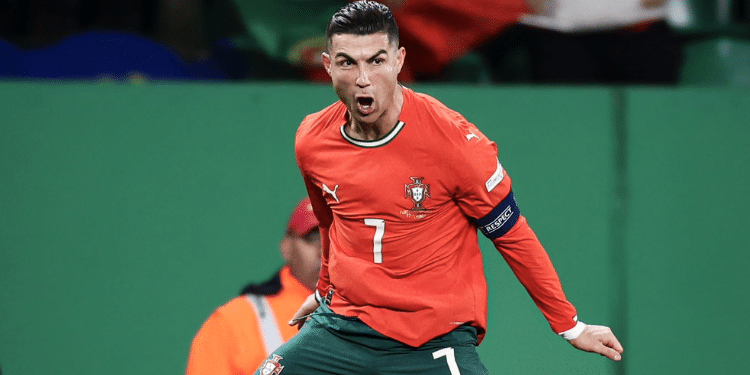 Cristiano Ronaldo celebrates after scoring against Denmark in the second leg of the UEFA Nations League game on March 23, 2025. PHOTO/Ronaldo X.