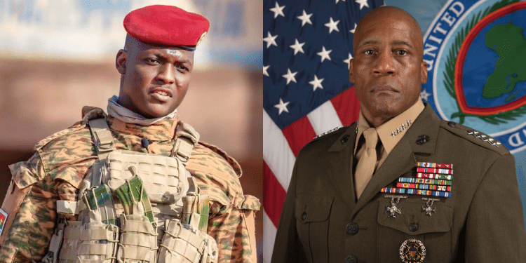 A photo collage of Burkina Faso President Captain Ibrahim Traoré and AFRICOM Commander General Michael Langley. PHOTO/AFRICOM&The Conversation.