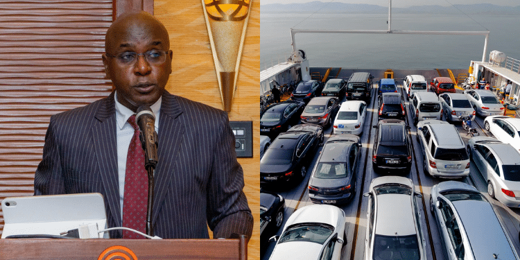 A Photo collage of KRA Commissioner General Humphrey Wattanga in a past event and imported motor vehicles. PHOTO/KRA/UGC.