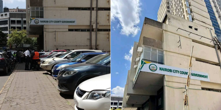 A collage of the scene where an enforcement officer fell from the 6th floor of the City hall Annex.