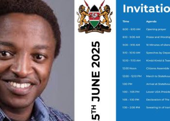 photo collage of blogger and activist Ndiangui Kinyagia and the timetable he shared for June 25th events. PHOTO/UGC.
