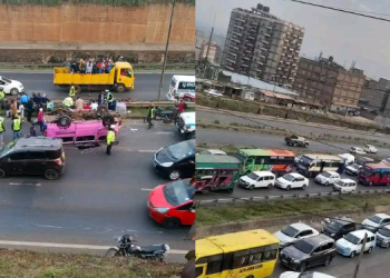 Traffic Snarl-Up on Thika Road After Matatu with Schoolchildren Overturns Near Garden City