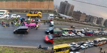 Traffic Snarl-Up On Thika Road After Matatu With Schoolchildren Overturns Near Garden City