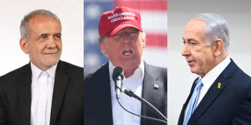 A photo collage of Iran’s President Masoud Pezeshkian, U.S President Donald Trump and Israeli Prime Minister Benjamin Netanyahu. PHOTO/Post/Britannica/The New York Times. Trump
