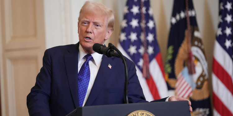 US President Donald trump speaking at past briefing. PHOTO/POTUS