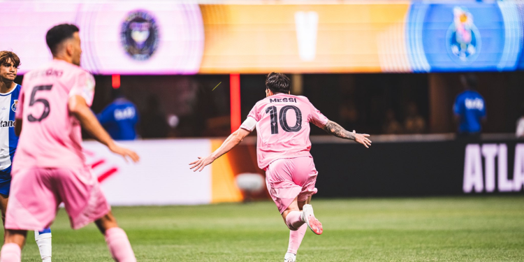 Lionel Messi celebrates after scoring for Inter Miami against Porto in the 2024 FIFA Club World Cup. PHOTO/Messi Facebook.