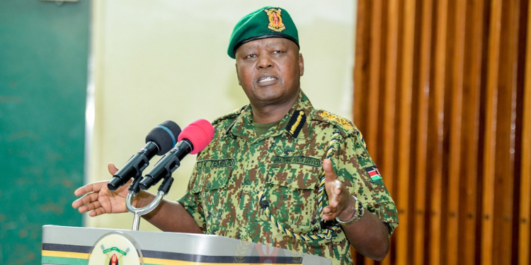 NYS Commandant General James Tembur addressing recruitment teams during the briefing meeting and official flag-off of NYS recruitment exercise on February 7, 2025. PHOTO/NYS.