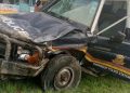 Police van involved in a n accident.