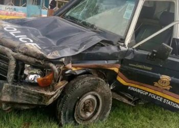 Police van involved in a n accident.