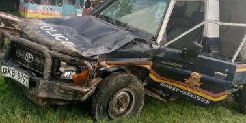 Police van involved in a n accident.