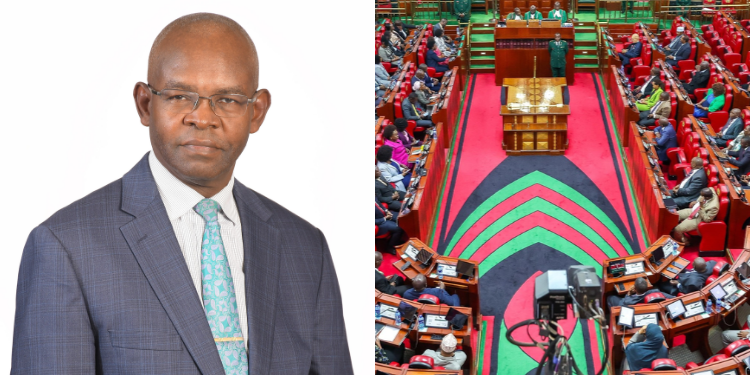A photo collage of CBK Governor Kamau Thugge and National Assembly proceedings. PHOTO/CBK/Parliament.