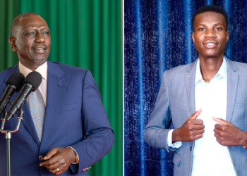 A Collage Of President William Ruto Speaking At State House Nairobi (Left) And The Late Comedian Kk Mwenyewe (Right).