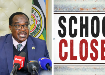A Collage Of Education Cs Julius Ogamba In A Past Event And A School Closed Sign.