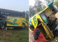A Collage Of Greenline Bus Overturned After Collision With Truck In Bukembe.