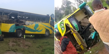 A Collage Of Greenline Bus Overturned After Collision With Truck In Bukembe.