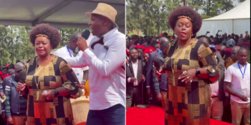 A Collage Of Suba North Mp Millie Odhiambo With Farouk Kibet On Stage In A Public Event.