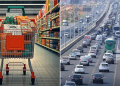 A Collage Of A Shopping Cart (Left) And Vehicles On Thika Superhighway (Right).