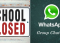 A Collage Of School Closed Sign (Left) And A Whatsapp Icon.
