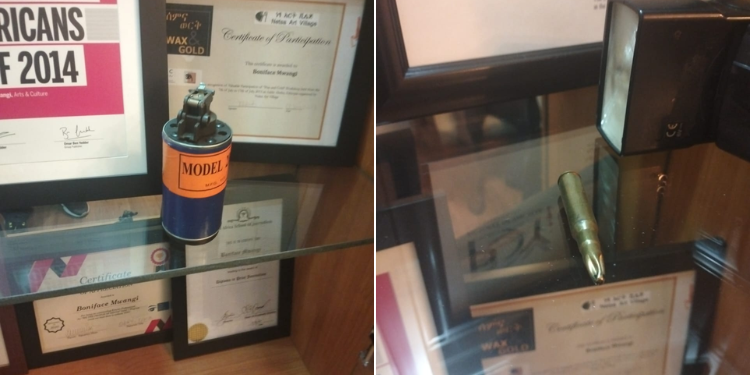 A Collage Of Unused Tear Gas Canister And A 7.62Mm Blank Round Recovered From Bonifance Mwangi’s Office. 