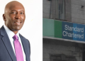 A photo collage of Richard Etemesi and the Standard Chartered Bank branch in Nairobi. PHOTO/Standard Chartered Bank.
