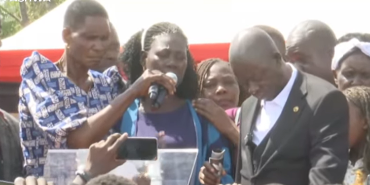 Eucabeth Adhiambo Ojwang speaking during the burial of his son, Albert Ojwang, on July 4, 2025. PHOTO/UGC.