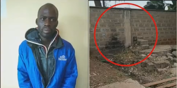 A Photo Collage Of Alex Kibisu And Kibera Law Courts Perimeter Wall. Photo/Citizen Tv Screengrab.