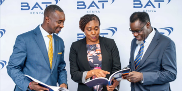 Rita Kavashe Bat Kenya Chairperson (Middle), Crispin Achola Bat Kenya Managing Director (Right), And Philemon Kipkemoi Bat Kenya Finance Director (Left).