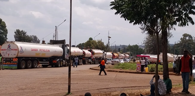 Oil tankers lined up at Eldoret City. Photo/KNA KRA