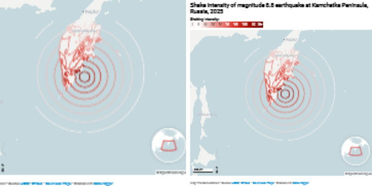 Shake Intensity Of Magnitude 8.8 Earthquake At Kamchatka Peninsula, Russia, 2025. Earthquake